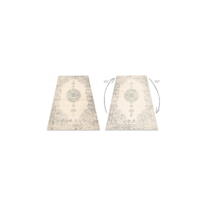 Dywan ABBY 486.24.LA100 wełniany OSTA - Ornament, ramka klasyczny beż / niebieski 80x160cm