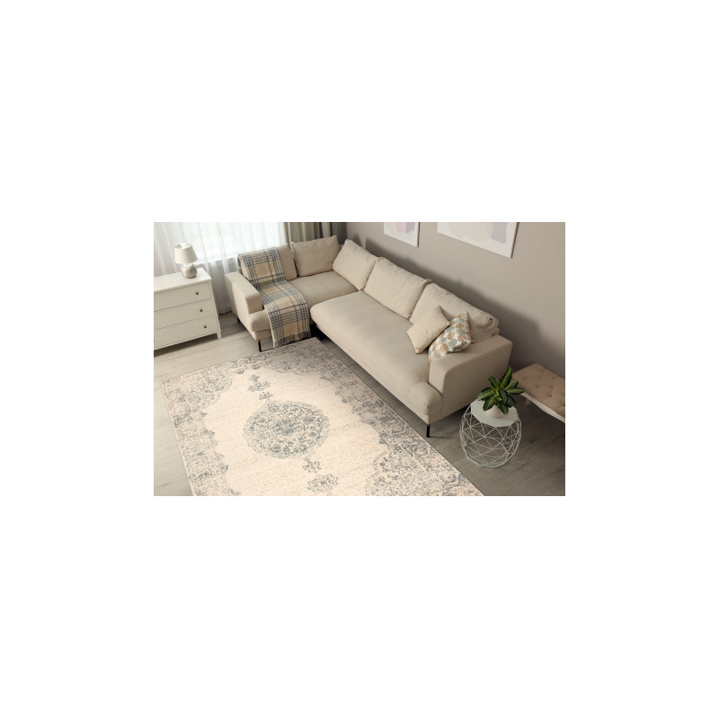 Dywan ABBY 486.24.LA100 wełniany OSTA - Ornament, ramka klasyczny beż / niebieski 80x160cm