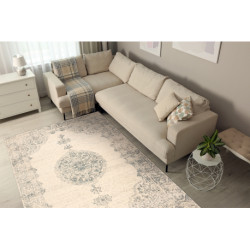 Dywan ABBY 486.24.LA100 wełniany OSTA - Ornament, ramka klasyczny beż / niebieski 200x300cm