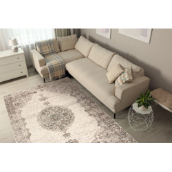 Dywan ABBY 486.24.LA110 wełniany OSTA - Ornament, ramka klasyczny szary / niebieski 200x300cm