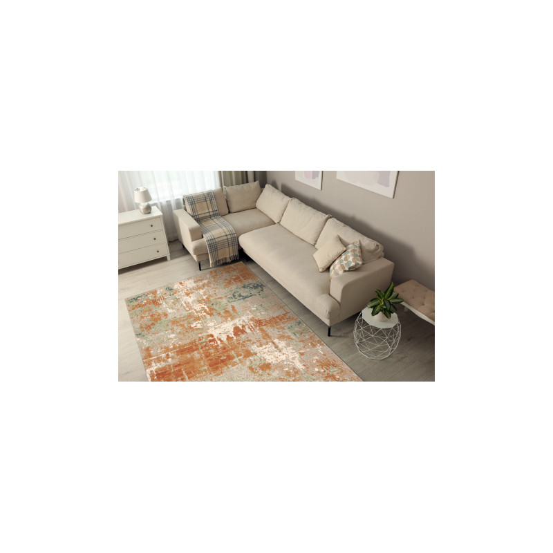 Dywan ABBY 486.13.LA112 wełniany OSTA - Vintage, nowoczesny zielony / terakota 135x200cm