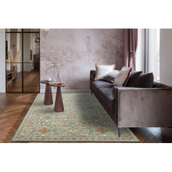 Dywan SOHO 477.07.LA400 wełniany OSTA - Kwiaty, ramka naturalny zielony / niebieski 160x240cm