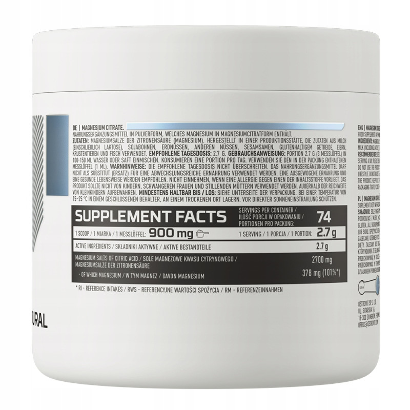 OstroVit Magnesium Citrate 200g CYTRYNIAN MAGNEZU CZYSTY magnez w proszku