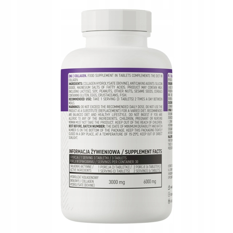 OstroVit Collagen 90 tabs MOCNE KOŚCI STAWY MOCNY KOLAGEN Wołowy 3000 mg