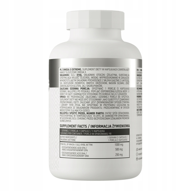 OstroVit Omega 3 Extreme KWASY TŁUSZCZOWE EPA DHA Olej Rybi 1000 mg 90kap OstroVit Omega 3 Extreme KWASY TŁUSZCZOWE EPA DHA Olej Rybi 1000 mg 90kap