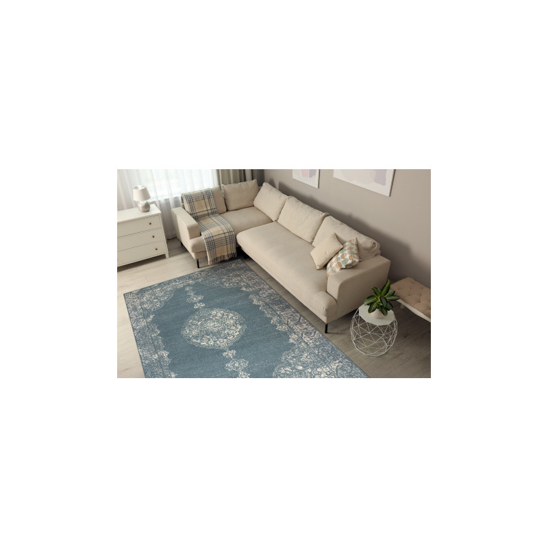 Dywan ABBY 486.24.LA500 wełniany OSTA - Ornament, ramka klasyczny niebieski / beż 200x300cm