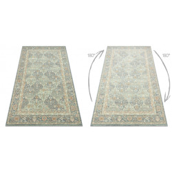 Dywan SOHO 477.27.LA500 wełniany OSTA - Romby, ramka geometryczny naturalny zielony / niebieski 80x160cm