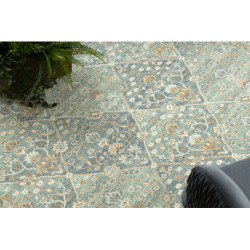 Dywan SOHO 477.27.LA500 wełniany OSTA - Romby, ramka geometryczny naturalny zielony / niebieski 80x160cm