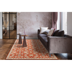 Dywan SOHO 477.07.LA300 wełniany OSTA - Kwiaty, ramka naturalny terakota / niebieski 160x240cm