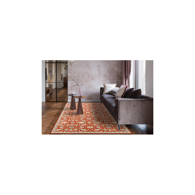 Dywan SOHO 477.07.LA300 wełniany OSTA - Kwiaty, ramka naturalny terakota / niebieski 160x240cm