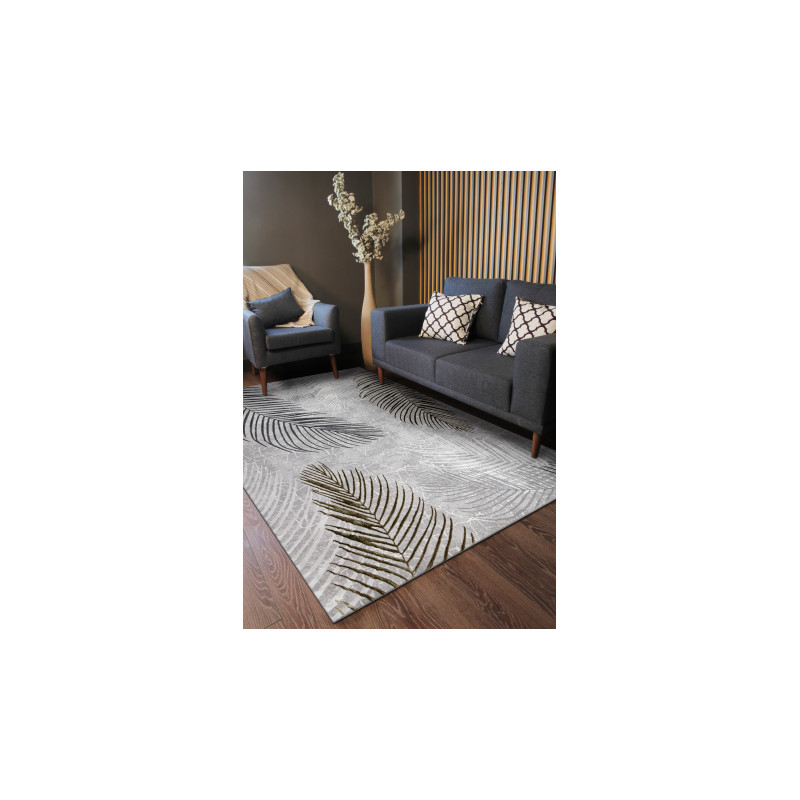 Dywan ALLURE 8752 Liście Palmy - Strukturalny, stylowy, glamour szary / złoty 160x220cm