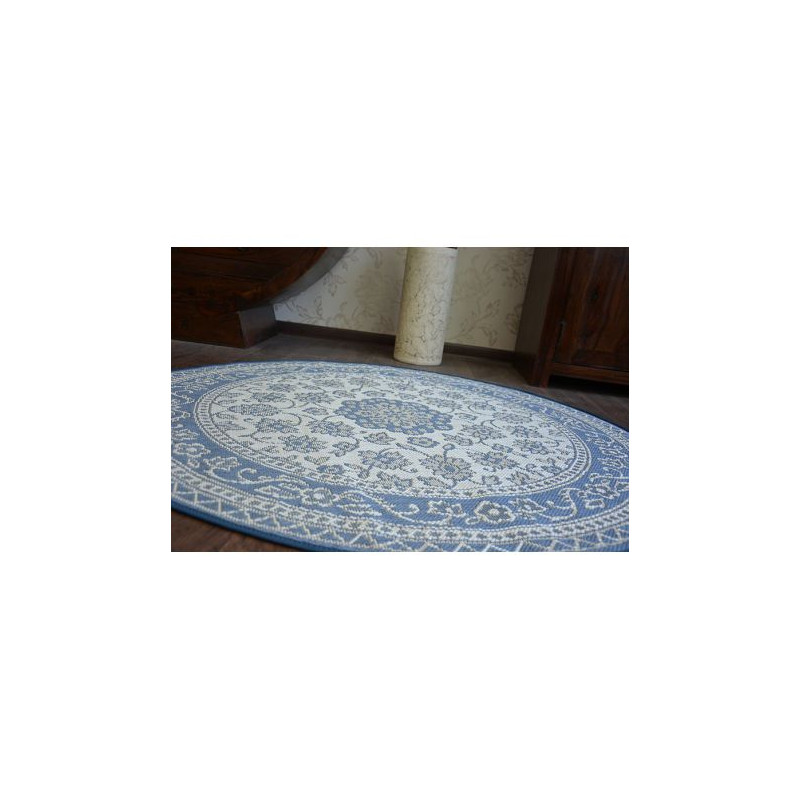 Dywan koło SZNURKOWY SIZAL FLAT 48691/591 WITRAŻ KWIATY niebieski koło 120cm Dywan koło SZNURKOWY SIZAL FLAT 48691/591 WITRAŻ KWIATY niebieski koło 120cm