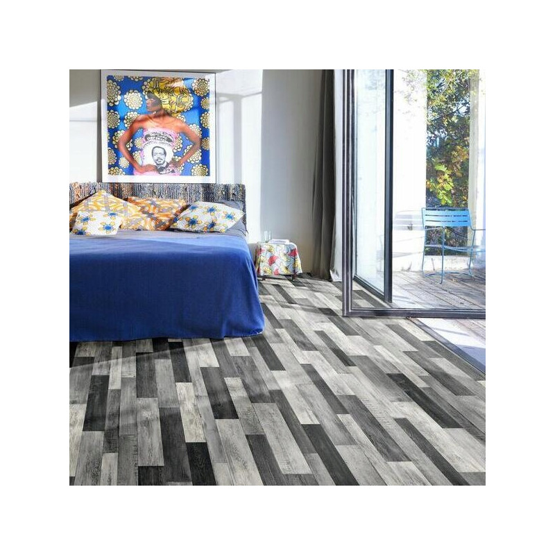 Wykładzina PCV 2m PLAZA Cuban Oak 909M Szaro Srebrna Imitacja Paneli