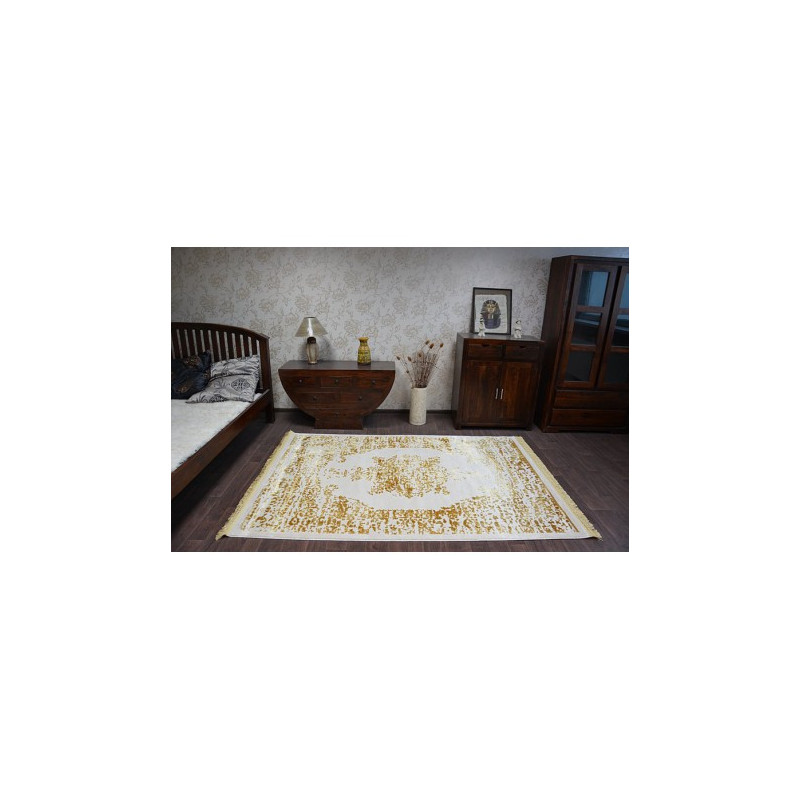 Dywan AKRYL MANYAS 192AA Kość słoniowa/Złoty frędzle 80x150cm Dywan AKRYL MANYAS 192AA Kość słoniowa/Złoty frędzle 80x150cm