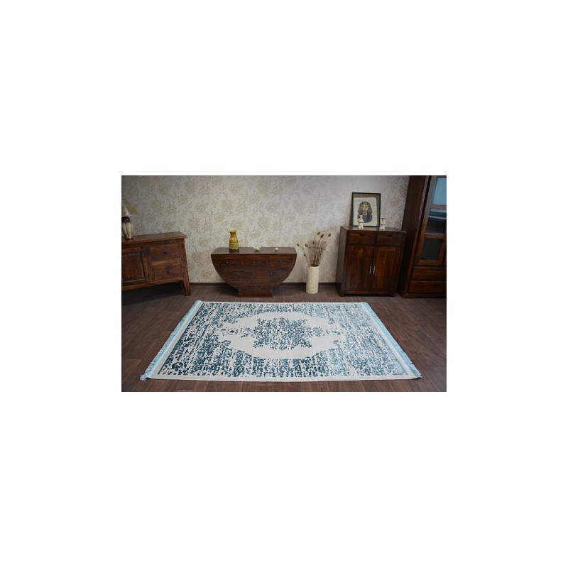 Dywan AKRYL MANYAS 192AA Szary/Niebieski frędzle 80x300cm Dywan AKRYL MANYAS 192AA Szary/Niebieski frędzle 80x300cm
