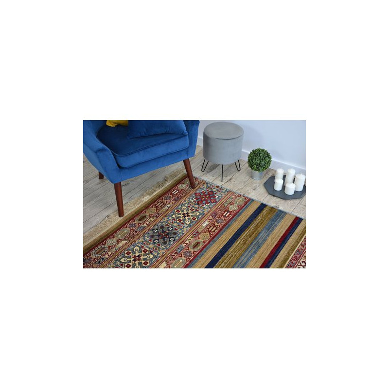 Dywan WINDSOR 22890 ETNIC FRĘDZLE niebieski bordo  200x300cm
