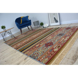 Dywan WINDSOR 22890 ETNIC FRĘDZLE niebieski bordo  200x300cm