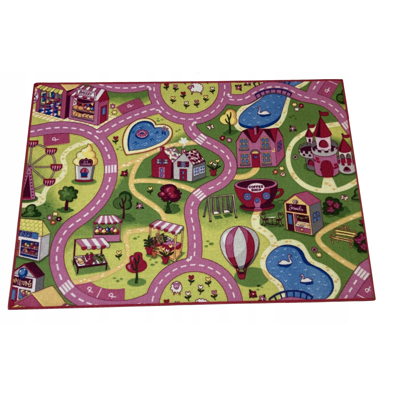 Dywan Sweet Town 95x133 Mata Do Zabawy Wesołe Miasteczko Różowy Dziecięcy