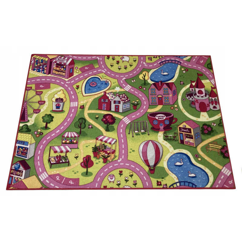 Dywan Sweet Town 95x133 Mata Do Zabawy Wesołe Miasteczko Różowy Dziecięcy