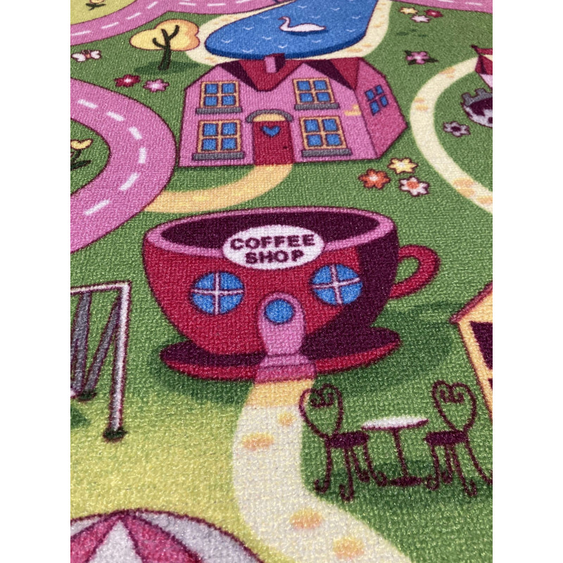 Dywan Sweet Town 95x133 Mata Do Zabawy Wesołe Miasteczko Różowy Dziecięcy