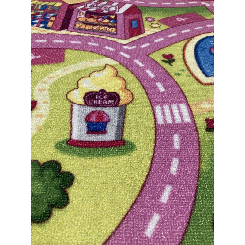 Dywan Sweet Town 95x133 Mata Do Zabawy Wesołe Miasteczko Różowy Dziecięcy