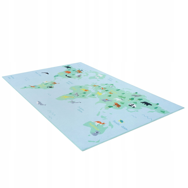 Dywan Mapa Świata 120x200 Pastelowy Dziecięcy Kontynenty Zwierzęta