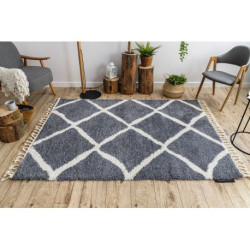 Dywan BERBER CROSS B5950 szary / biały Frędzle berberyjski marokański shaggy 80x150cm Dywan BERBER CROSS B5950 szary / biały Frędzle berberyjski marokański shaggy 80x150cm