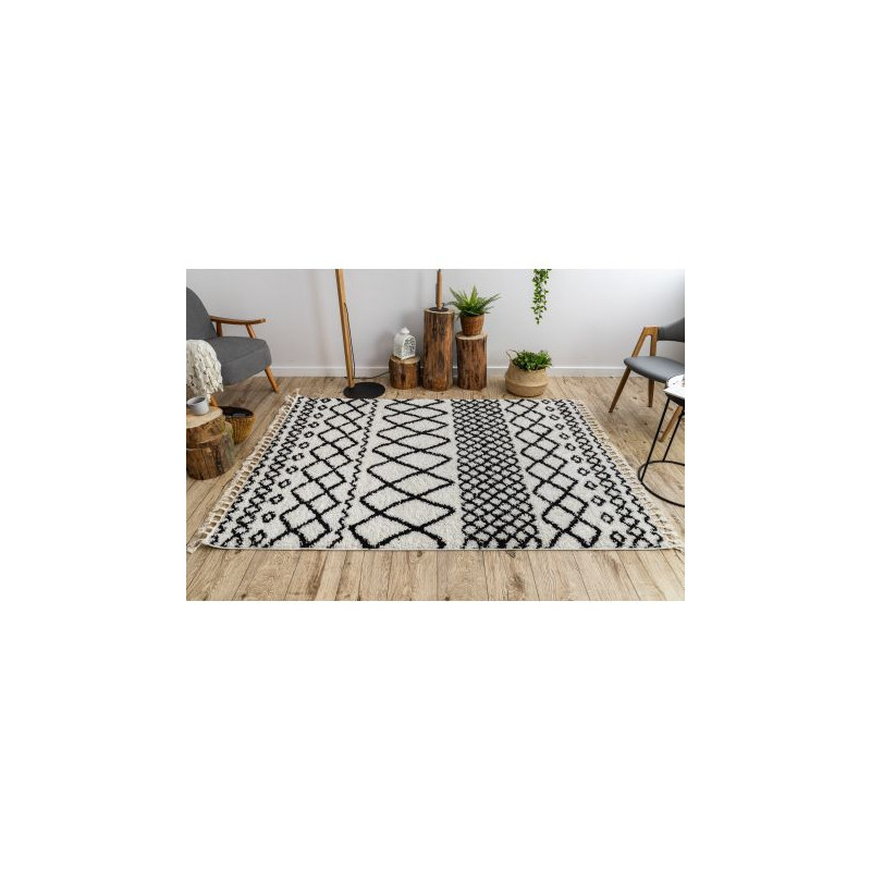 Dywan BERBER SAFI N9040 biały / czarny Frędzle berberyjski marokański shaggy 120x170cm Dywan BERBER SAFI N9040 biały / czarny Frędzle berberyjski marokański shaggy 120x170cm