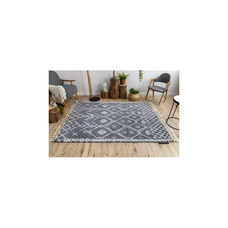 Dywan BERBER TANGER B5940 szary / biały Frędzle berberyjski marokański shaggy 140x190cm Dywan BERBER TANGER B5940 szary / biały Frędzle berberyjski marokański shaggy 140x190cm
