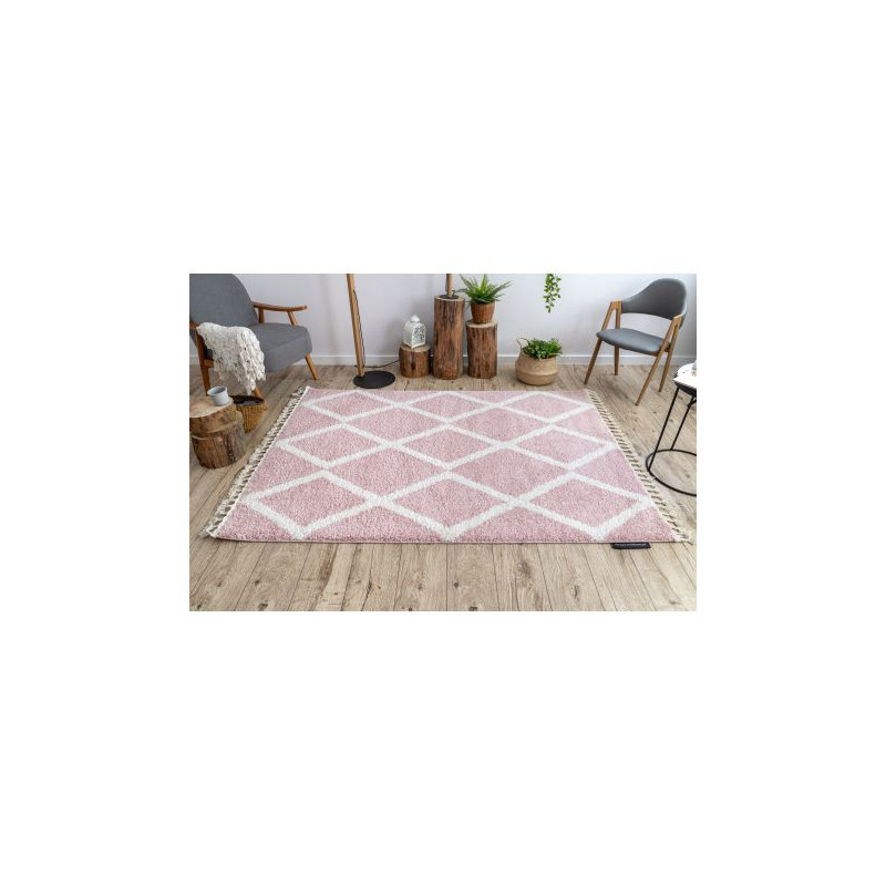 Dywan BERBER TROIK A0010 różowy / biały Frędzle berberyjski marokański shaggy 70x250cm Dywan BERBER TROIK A0010 różowy / biały Frędzle berberyjski marokański shaggy 70x250cm