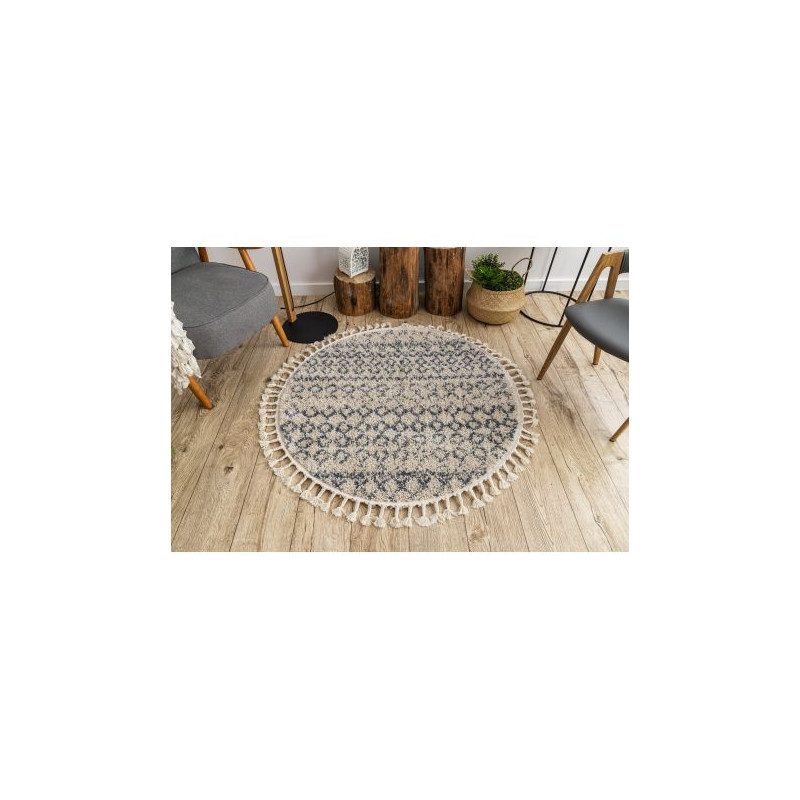 Dywan BERBER AGADIR G0522 koło krem / szary Frędzle berberyjski marokański shaggy koło 120cm Dywan BERBER AGADIR G0522 koło krem / szary Frędzle berberyjski marokański shaggy koło 120cm