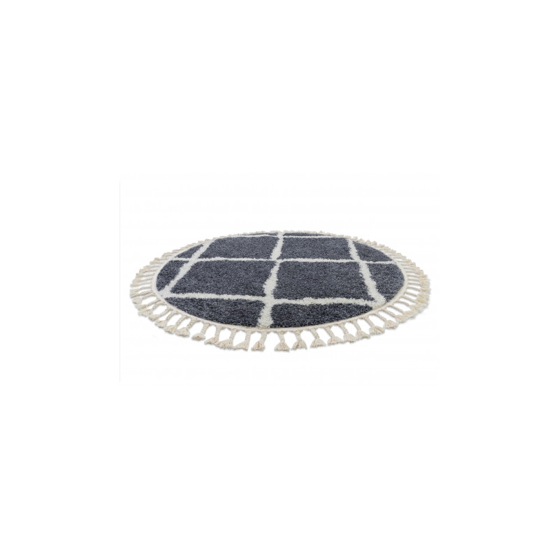 Dywan BERBER CROSS B5950 koło szary / biały Frędzle berberyjski marokański shaggy koło 120cm Dywan BERBER CROSS B5950 koło szary / biały Frędzle berberyjski marokański shaggy koło 120cm