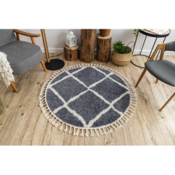 Dywan BERBER CROSS B5950 koło szary / biały Frędzle berberyjski marokański shaggy koło 120cm Dywan BERBER CROSS B5950 koło szary / biały Frędzle berberyjski marokański shaggy koło 120cm