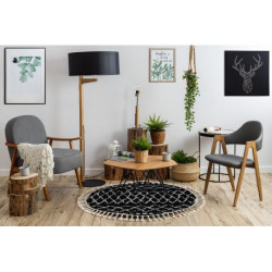 Dywan BERBER ETHNIC G3802 koło czarny / biały Frędzle berberyjski marokański shaggy koło 160cm