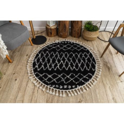 Dywan BERBER ETHNIC G3802 koło czarny / biały Frędzle berberyjski marokański shaggy koło 160cm