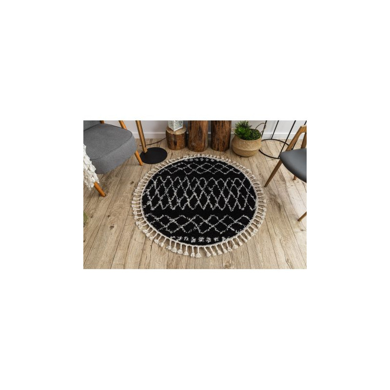 Dywan BERBER ETHNIC G3802 koło czarny / biały Frędzle berberyjski marokański shaggy koło 160cm