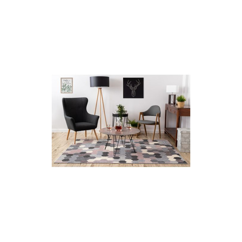 Dywan HEOS 78537 szary / różowy / krem SZEŚCIOKĄT 160x220cm