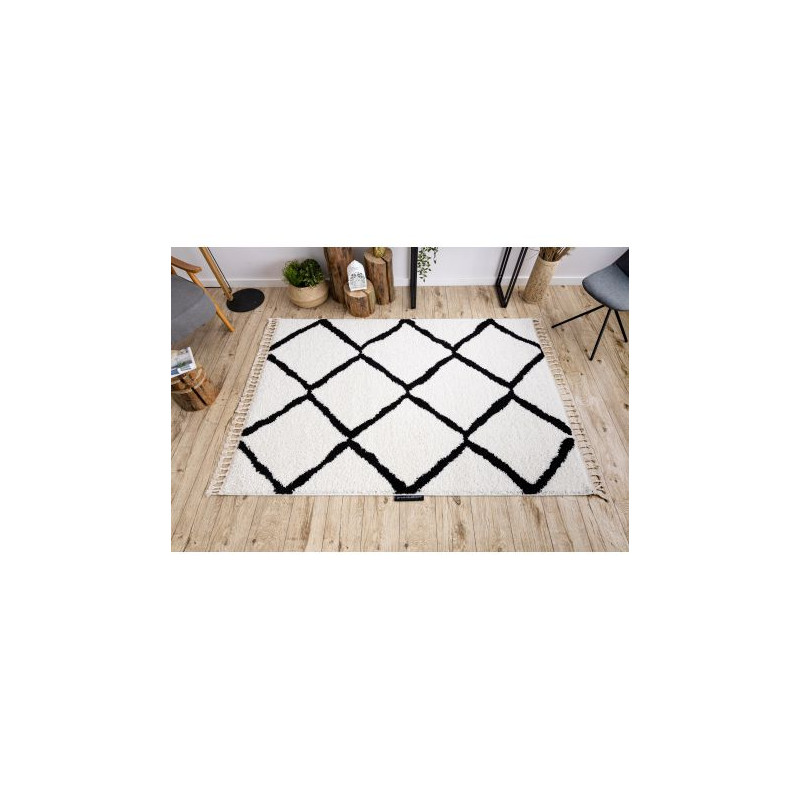 Dywan BERBER CROSS biały Frędzle berberyjski marokański shaggy 60x250cm