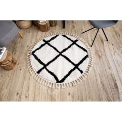 Dywan BERBER CROSS koło biały Frędzle berberyjski marokański shaggy koło 120cm Dywan BERBER CROSS koło biały Frędzle berberyjski marokański shaggy koło 120cm