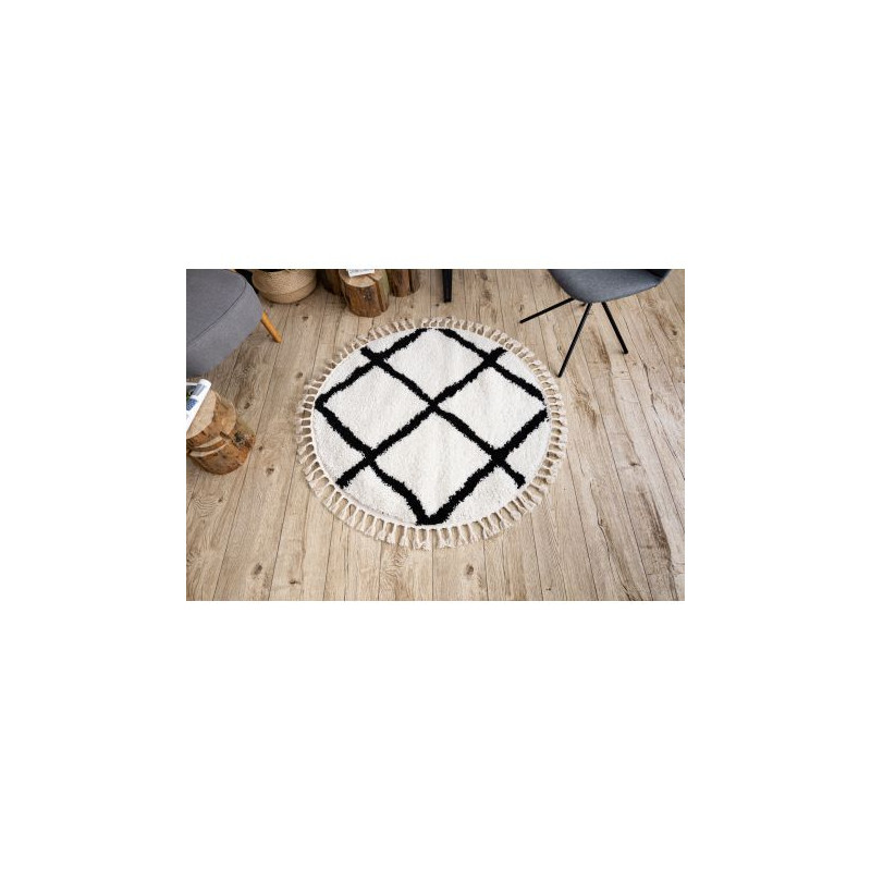 Dywan BERBER CROSS koło biały Frędzle berberyjski marokański shaggy koło 120cm Dywan BERBER CROSS koło biały Frędzle berberyjski marokański shaggy koło 120cm