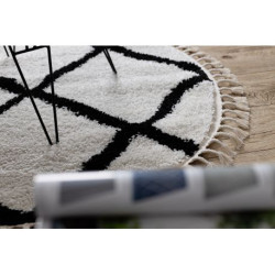 Dywan BERBER CROSS koło biały Frędzle berberyjski marokański shaggy koło 120cm Dywan BERBER CROSS koło biały Frędzle berberyjski marokański shaggy koło 120cm