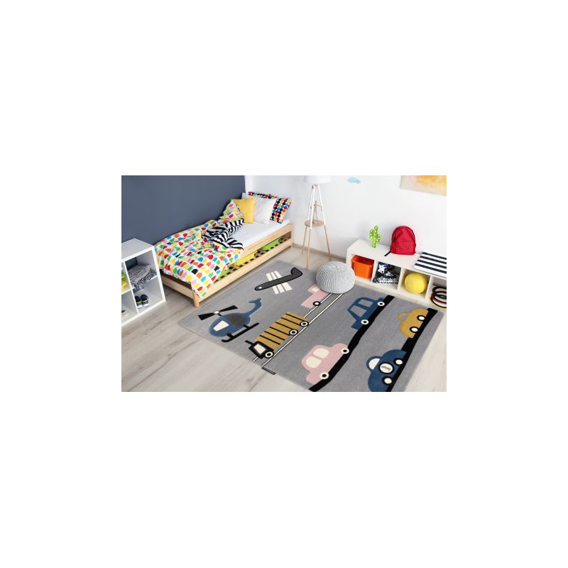 Dywan PETIT TOYS ZABAWKI SAMOCHODY szary 120x170cm