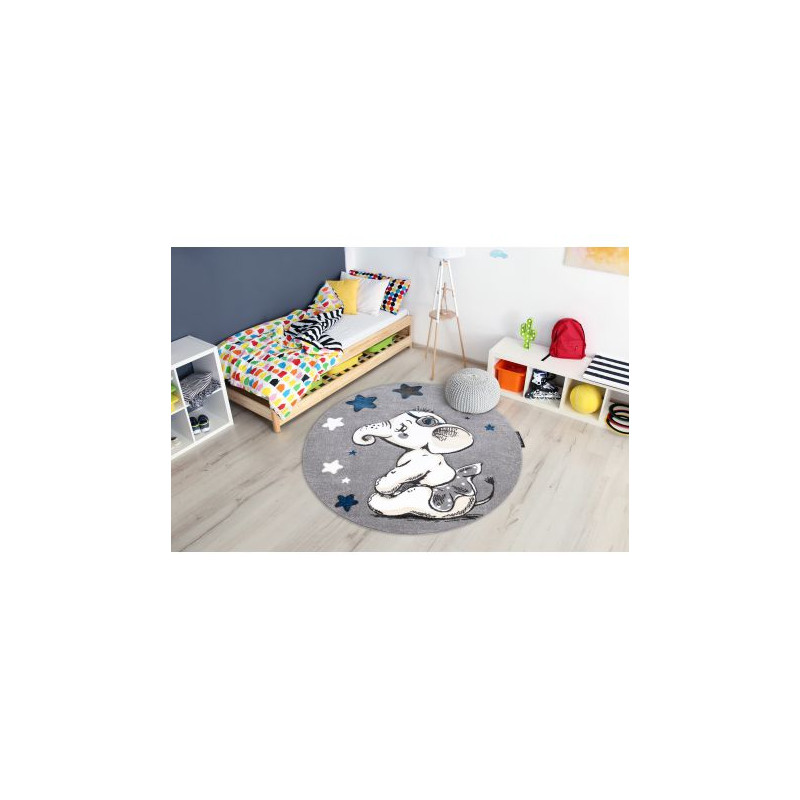 Dywan PETIT ELEPHANT SŁONIK GWIAZDKI koło szary koło 160cm Dywan PETIT ELEPHANT SŁONIK GWIAZDKI koło szary koło 160cm