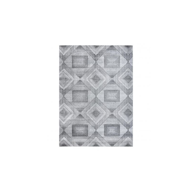 Dywan Strukturalny SIERRA G5011 Płasko tkany, dwa poziomy runa szary / czarny  - geometryczny, romby 140x190cm