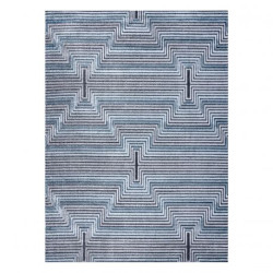 Dywan Strukturalny SIERRA G5018 Płasko tkany, dwa poziomy runa niebieski - paski, romby 200x290cm
