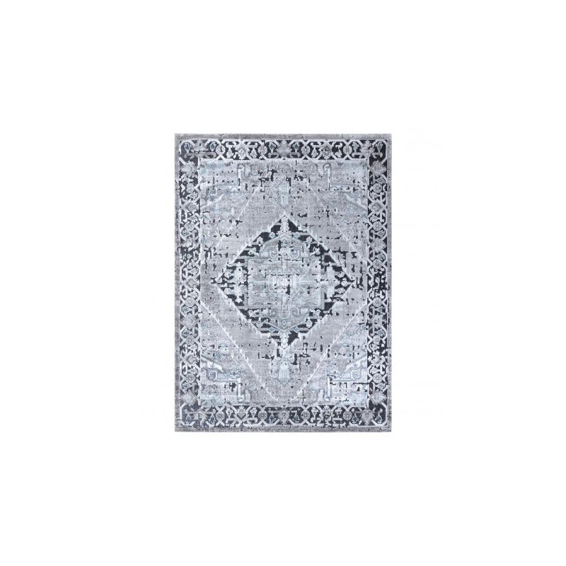 Dywan Strukturalny SIERRA G6038 Płasko tkany, dwa poziomy runa szary, błękitny - rozeta 120x170cm