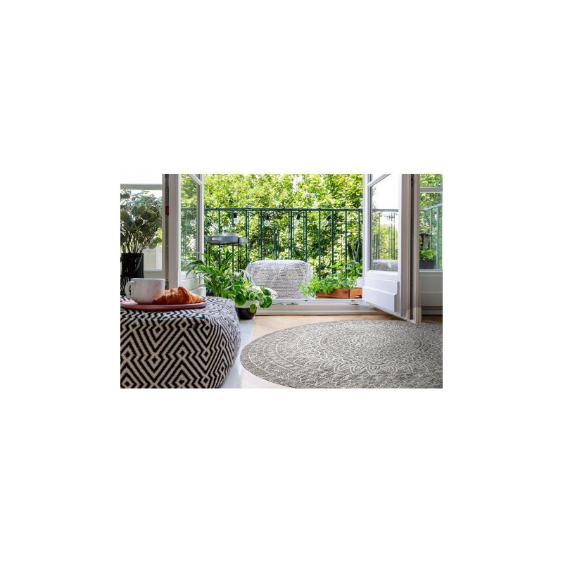 Dywan SZNURKOWY SIZAL LOFT 21207 Rozeta koło BOHO kość słoniowa/srebrny/taupe koło 160cm
