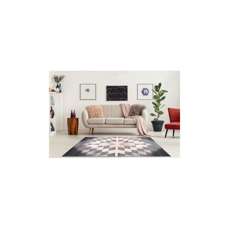 Dywan KAKE 25812757 Geometryczny - Romby, Trójkąty 3D fioletowy / szary / róż 120x170cm