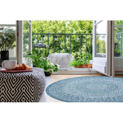Dywan SZNURKOWY SIZAL LOFT 21207 Rozeta koło BOHO kość słoniowa/srebrny/niebieski koło 160cm