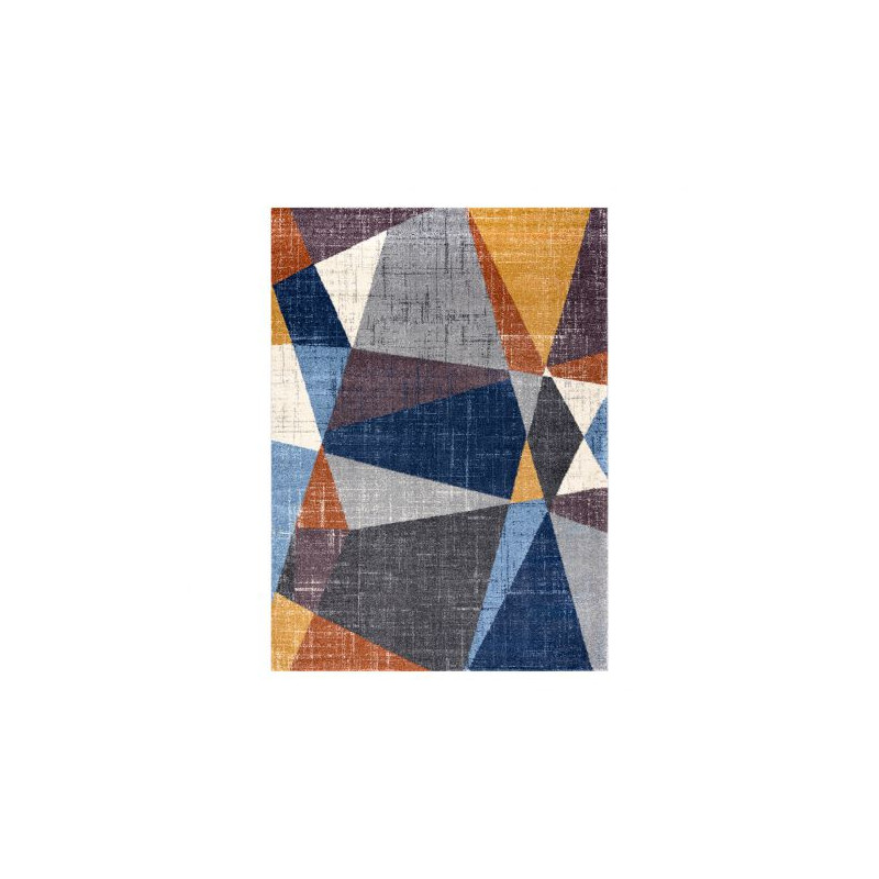 Dywan SOFT 6162 GEOMETRYCZNY, TRÓJKĄTY szary / niebieski / miedziany 80x150cm
